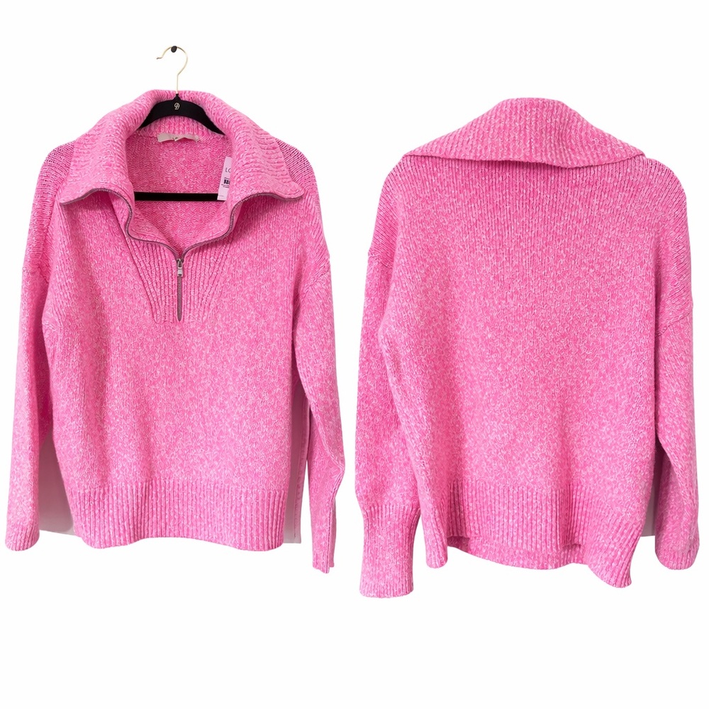LOFT Pink Half-Zip Knit Sweater | Size Medium | NWT - Picture 2 of 3